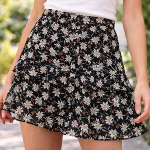 ee:some Black Floral Tiered Mini Skirt L Boho Cottagecore Button Front